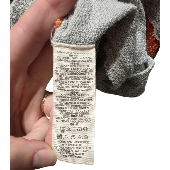 XS Free People We The Free Friday Fever Red & Gray Boho Top with Floral Sleeves - Picture 8 of 13